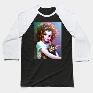 Adorable girl with cat - Modern digital art Baseball T-Shirt